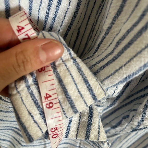 Old Navy Linen Blend Blue and White Striped Jumpsuit w/ Pockets - Picture 5 of 9